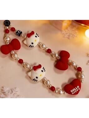 Hello Kitty Themed Beaded Phone Charm Strap